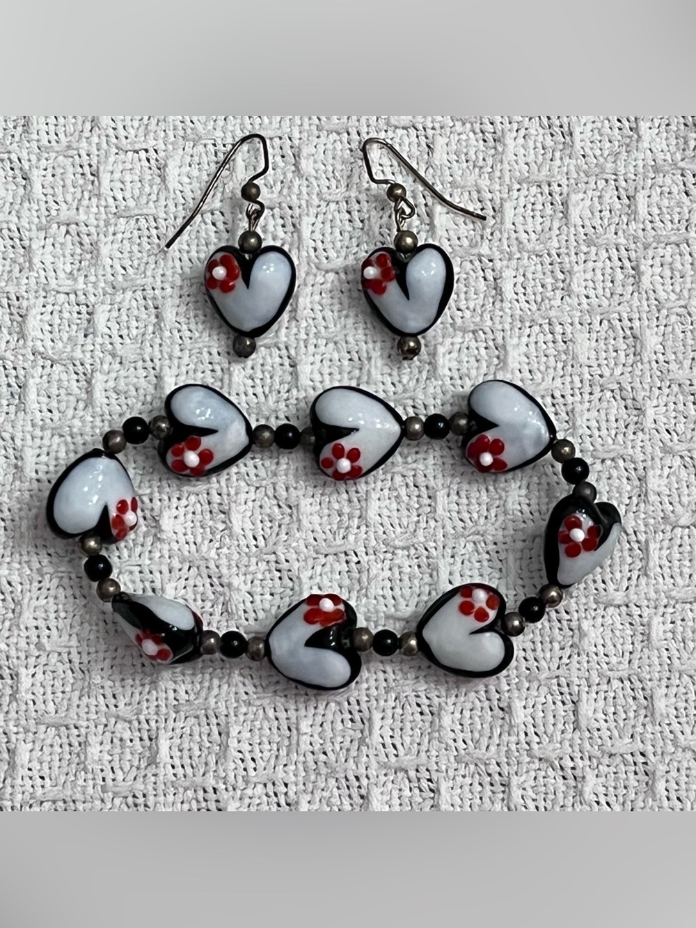 NEW Lampwork Glass Heart Bracelet & Earring Set